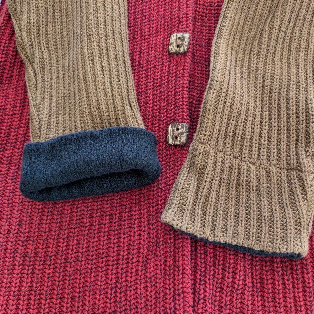 MARGARET WINTERS Cardigan S Red Brown Color Block Longline Button Front Sweater‎ - Picture 10 of 15